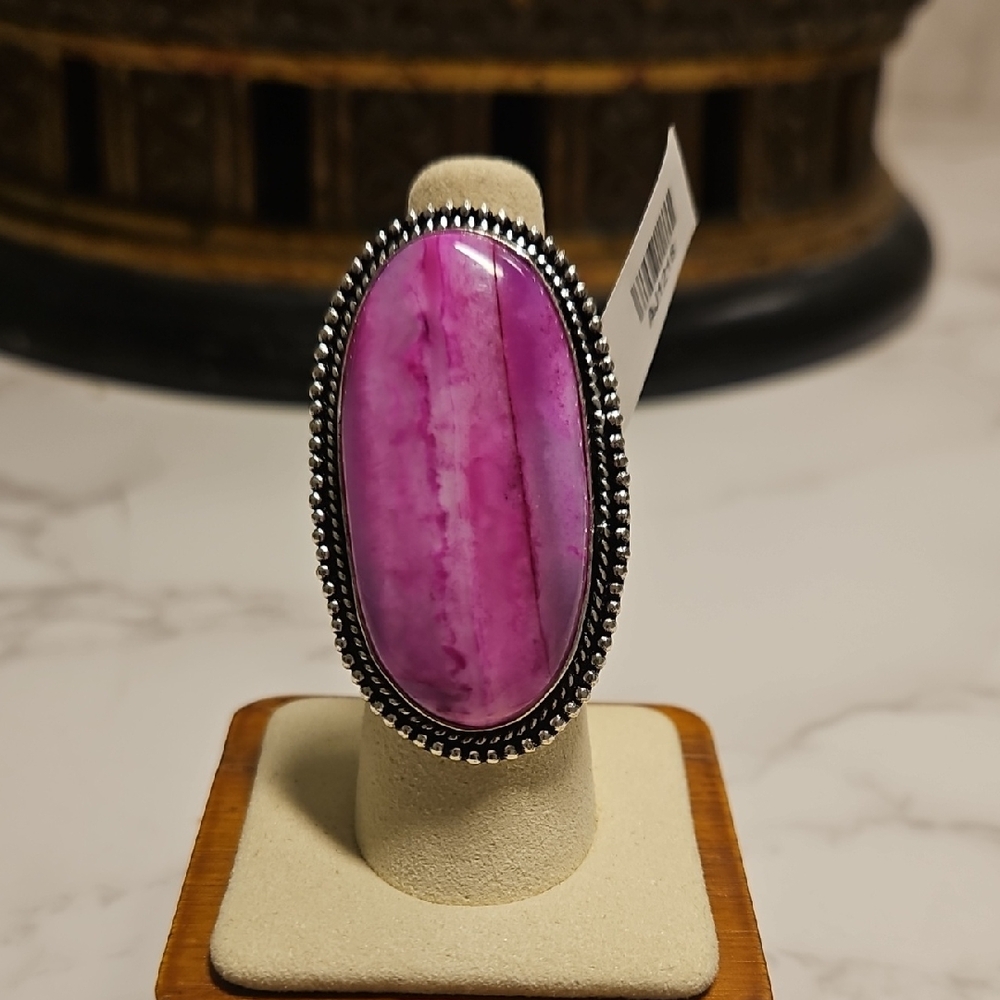 Pink Onyx Gemstone Ring Nwt German Silver Sz 7